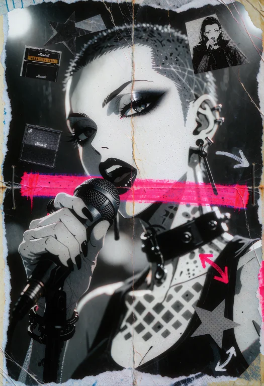 Photocopied Punk Zine Collage Of An Anime Character, Harsh B...