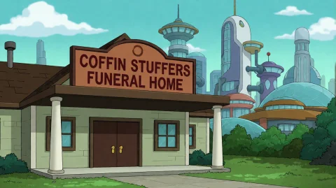 Ftrmssn9, A Modest, Single-story Funeral Home With A Brown S... — Stable Diffusion AI Prompt: ftrmssn9, A modest, single-story funeral home with a brown sign reading â€œCOFFI...