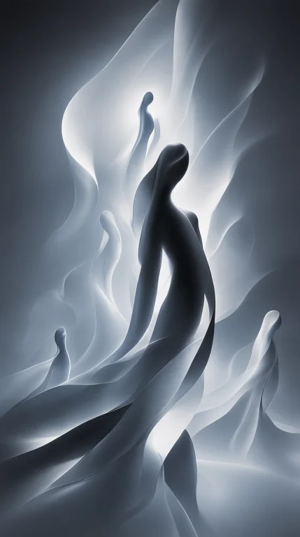 A Digital Rendering Depicting Enigmatic,elongated Figures Co...