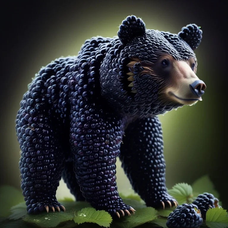 A Majestic Bear Entirely Composed Of Dense Blackberry Cluste...
