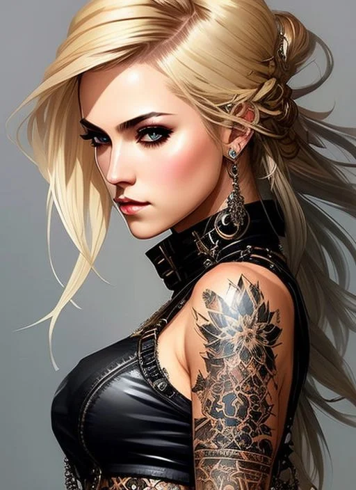 Swpunk Style Half Body Portrait Of A Woman In A Black Cropto...