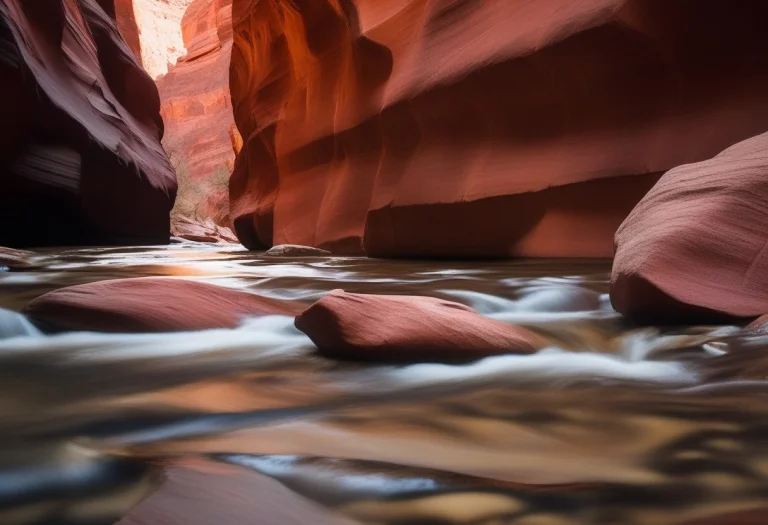 A Canyon River Carving Through Red Rock, Portrait Photograph...