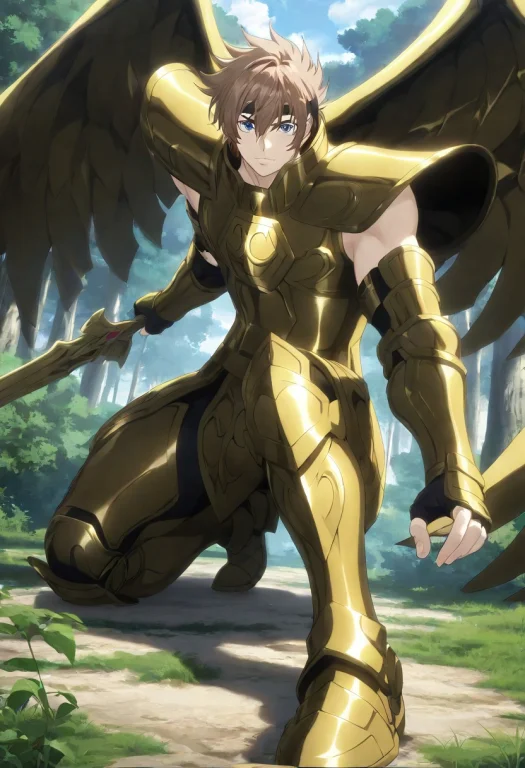 Solo, 1boy, Sisyphus, Brown Hair, Blue Eyes, Gold Armor, Loo...
