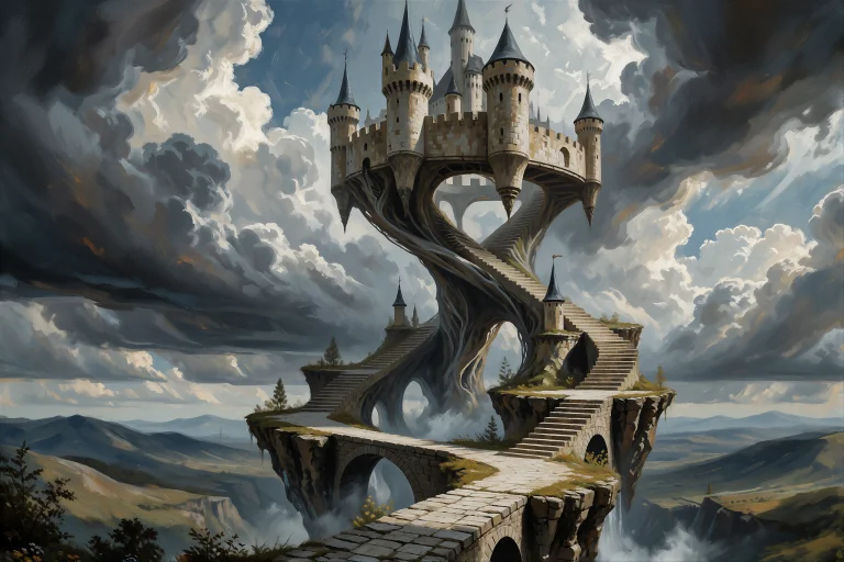 Epic Concept Art Illustration Of An Impossible Castle Spiral...