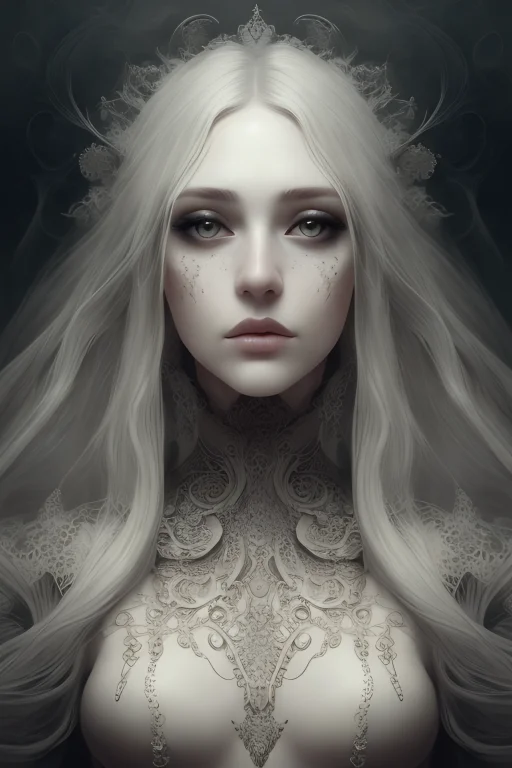 Portrait, Beautiful Woman, White Hair, Ornate Dress, Long Ha...