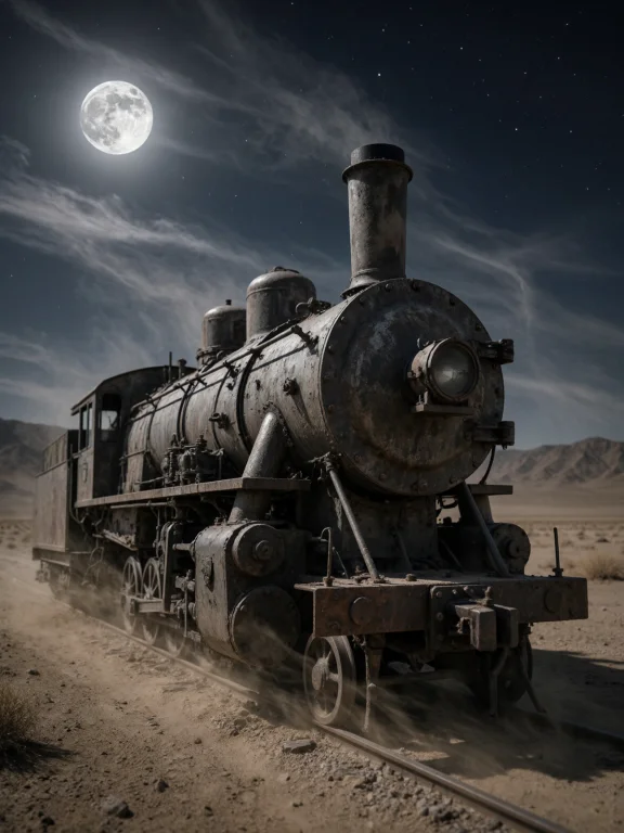 A Cinematic, Photorealistic Night Scene Shows An Abandoned S...
