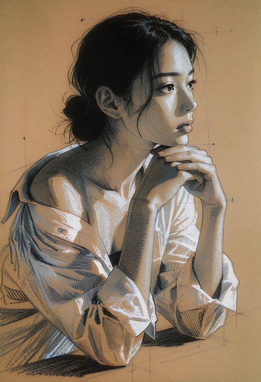 Academic Drawing Of An Anime Character In Graphite And White...
