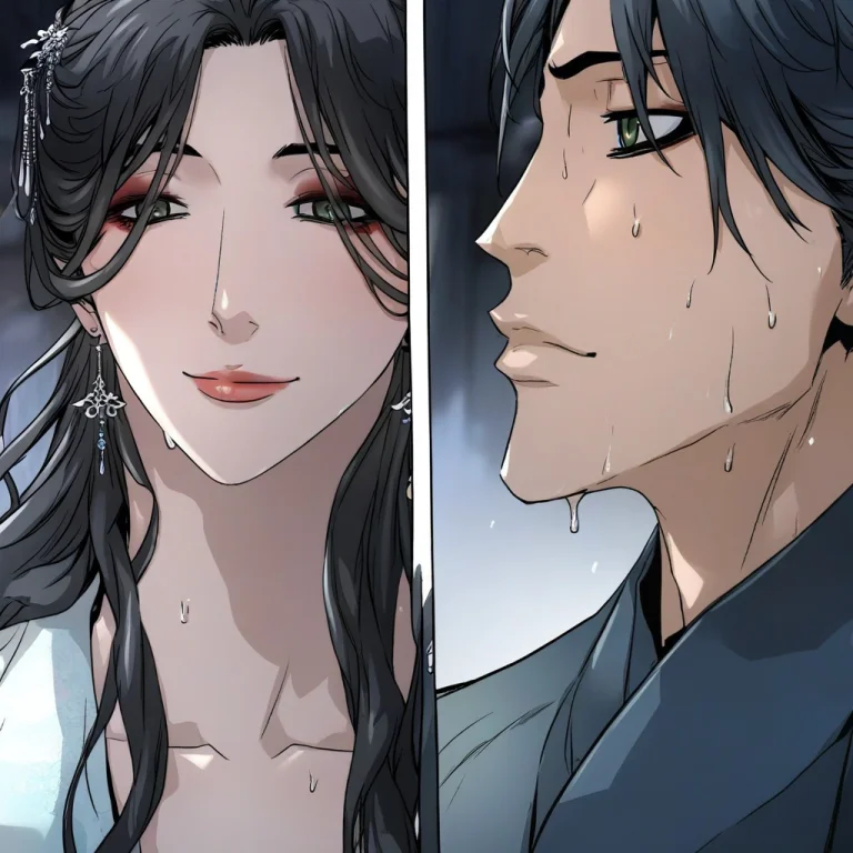 Ar Art, 1girl, Black Hair, 1boy, Long Hair, Green Eyes, Comi...