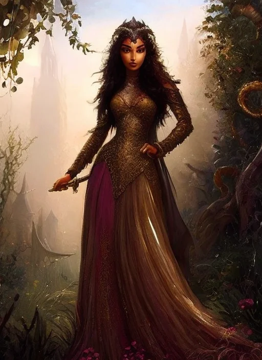 Sahira, A Tanned Skin 1girl Princess Walking In A Garden, De...