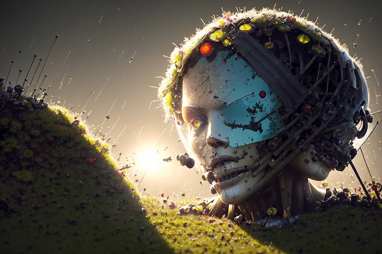 Sci-fi, A Corpse Of A Robot Lying In The Rain, Style-petal,...