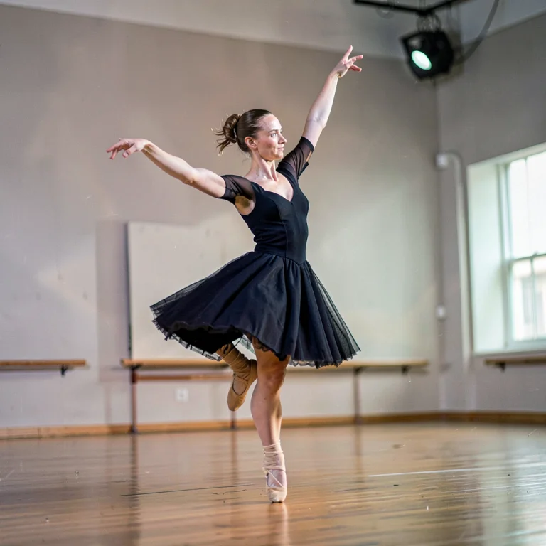 A Ballet Dancer Paused Mid-turn In An Empty Studio, Macro Le...