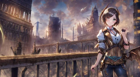 Girl, Eyes, Face, Steampunk, Wings, Embroidery, Ruins, Bridg... — Stable Diffusion AI Prompt: girl, eyes, face, steampunk, wings, embroidery, ruins, bridge, mist, night, mast...
