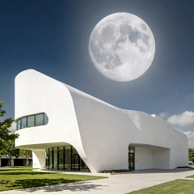 A Modern Museum Of Clean White Curves, Harsh Midday Sun, Rul...