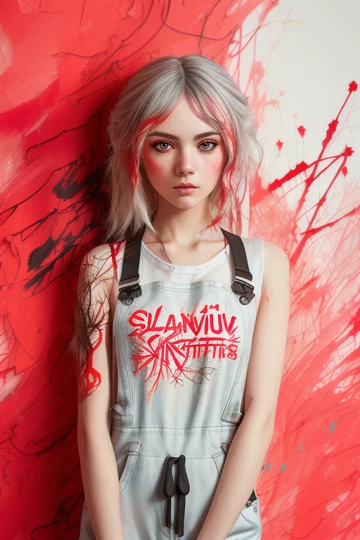 Slavic Girl, Overall Shot,medium Length Gray Hair, White Clo...