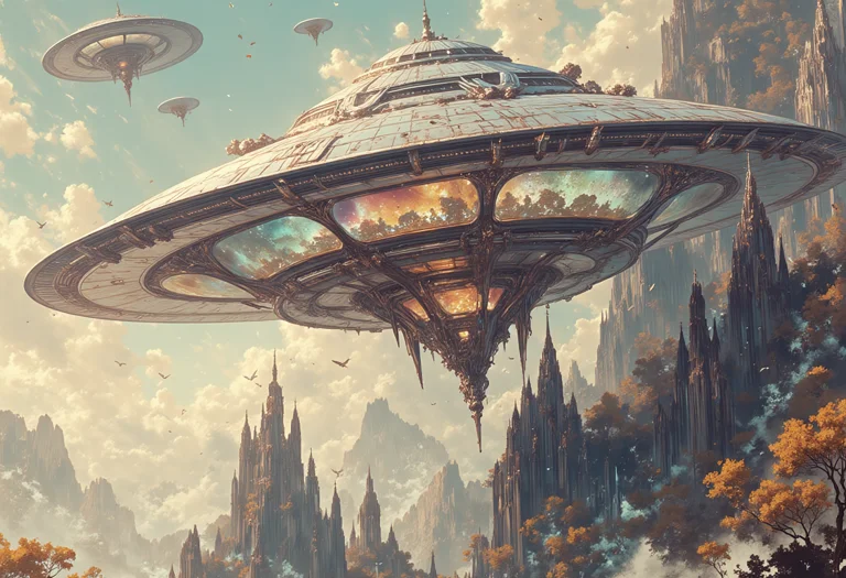 In The Style Of Ff-td, A Flying Saucer Is An Ethereal Specta...