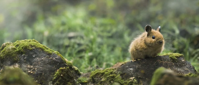 Classicnegative Photo Of A Cute Pika Sitting On A Mossy Rock...