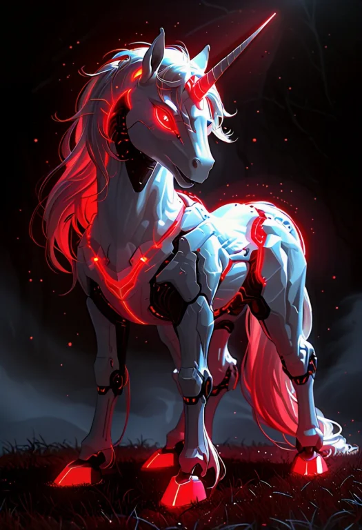 Uncorn Made Of White And Whit Red Glow, Whiteember