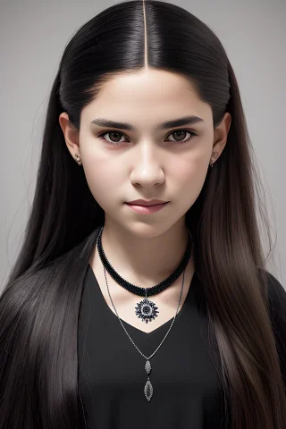 ,a Woman With Long White Hair And A Black Dress With A Neckl... — Stable Diffusion AI Prompt: ,a woman with long white hair and a black dress with a necklace on her neck and...