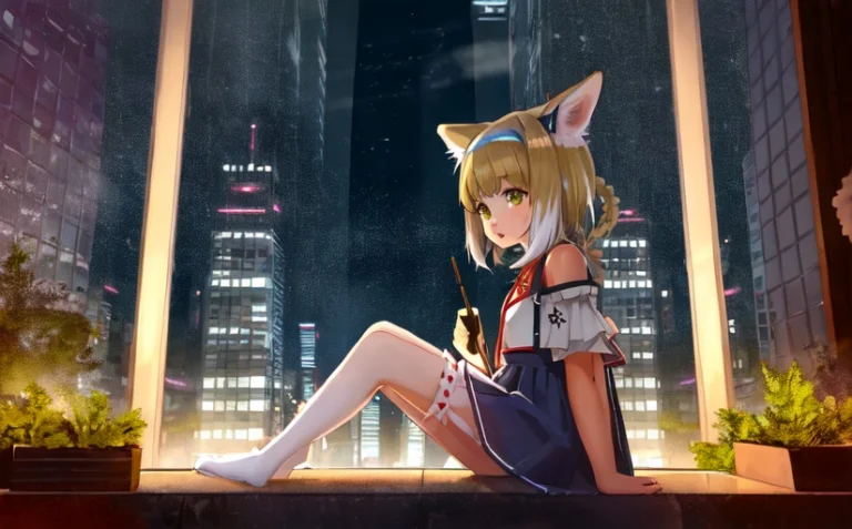 A Ye Miko,sitting On Right,socks, Full Body, Cinematic Light...
