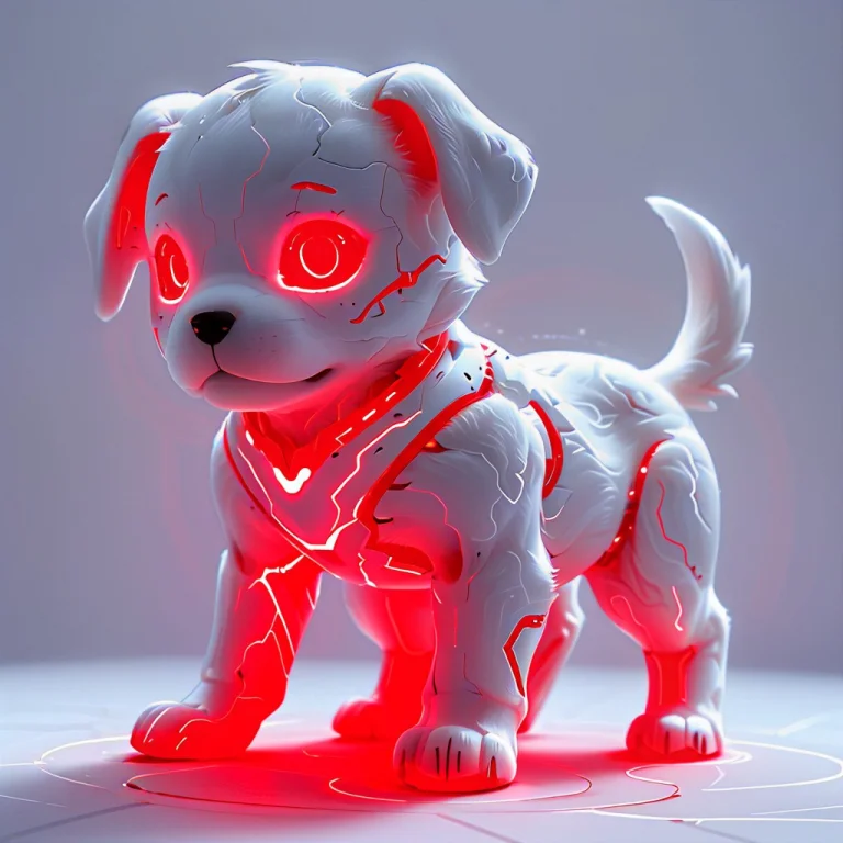 Puppy Made Of White And Whit Red Glow, Whiteember