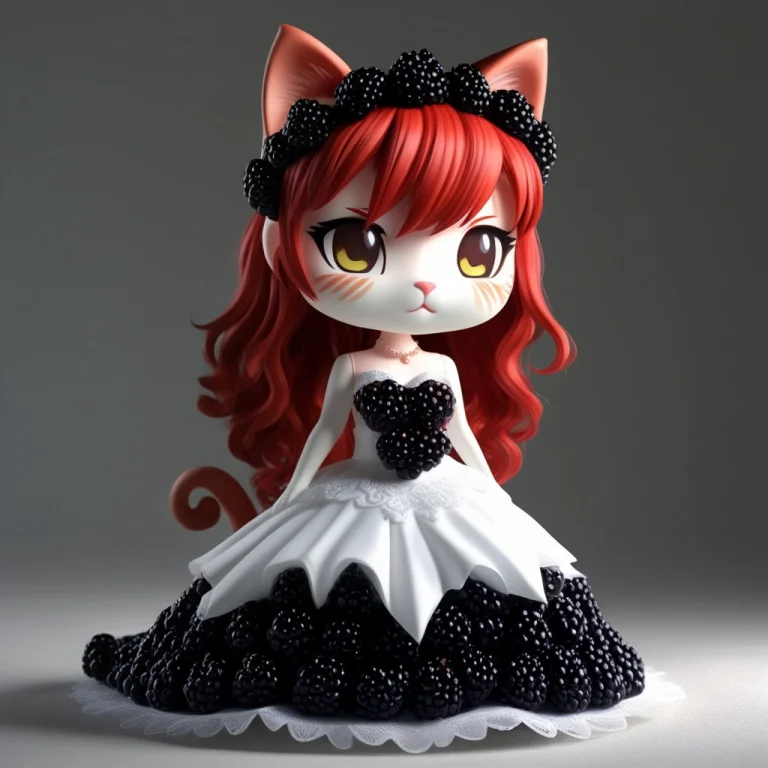 A 3d Chibi Anime Red Hair Cat Girl Wear Blackberryworld Wedd...