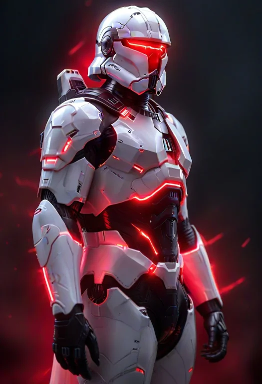 White Armor, Sci Fi, Red Glow, Red Plastic, White Halo Spart...