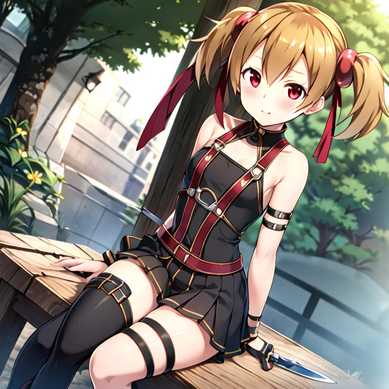 Best Quality, A Gir Sat In A Bench, Knifethighstrap