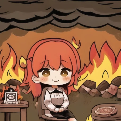 Thisisfine, 1girl, Surrounded By Fire, Fire, Cute Expression...