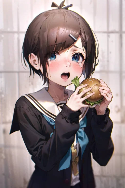 1girl, Hair Ornament, Food, Hairclip, Solo, School Uniform,...