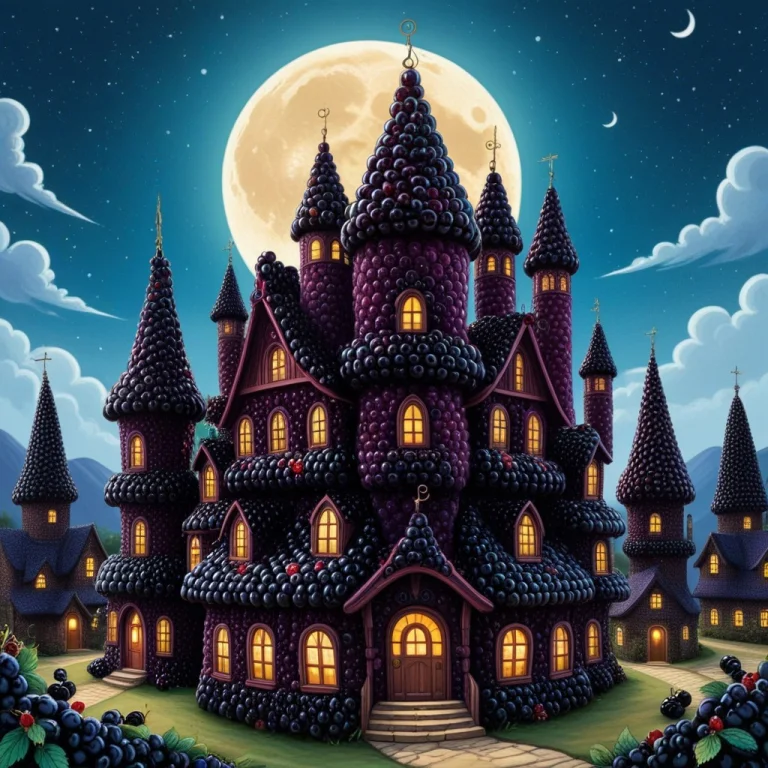 Blackberryworld, Whimsical Folk-art Style Illustration Of An...