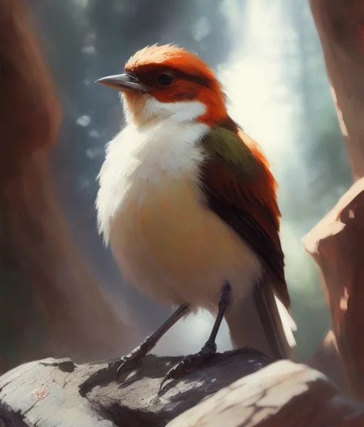 Oil Paint, Forest Environment Art, Bird On Rock, Block Print...