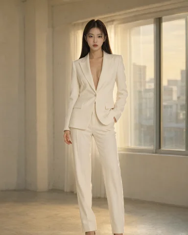 Korean Woman In Her Mid 20s, Dressed In Everyday Clothing, I... — Stable Diffusion AI Prompt: Korean woman in her mid 20s, dressed in everyday clothing, Ivory tailored pantsu...