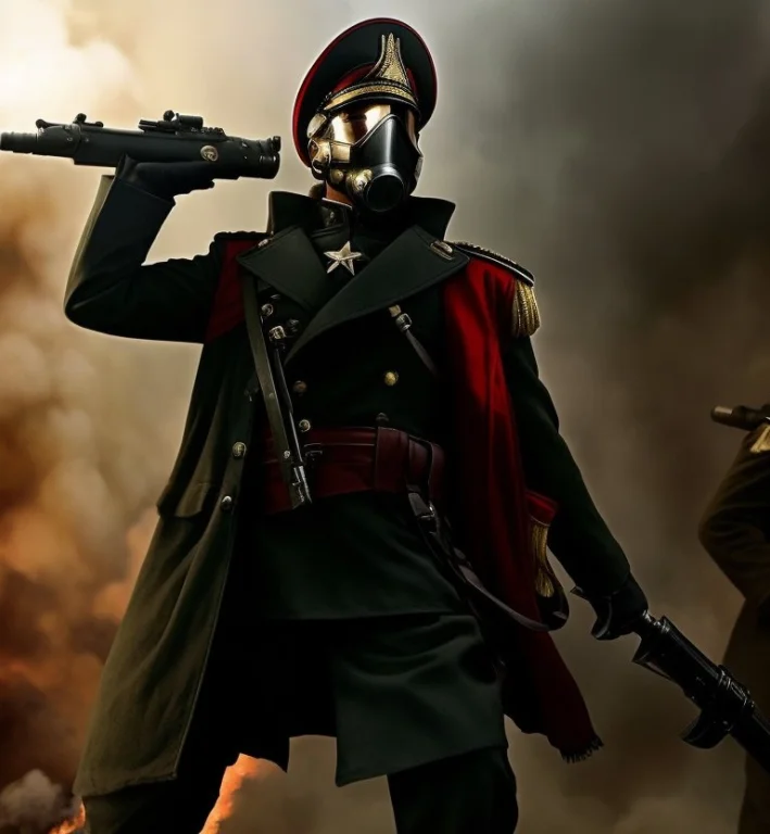 Commissar, A Man On The Battlefield, Shouts, Art, Gas Mask O...