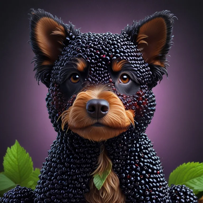 A Loyal Dog Built From Dense Clusters Of Juicy Blackberries,...