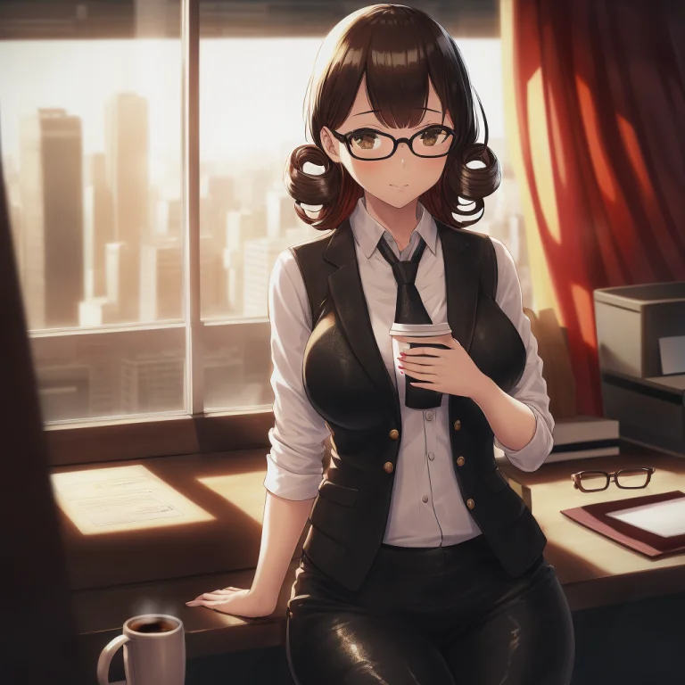 Woman, Business Suit, Leather Vest, Pants, Glasses, Tattoos,...