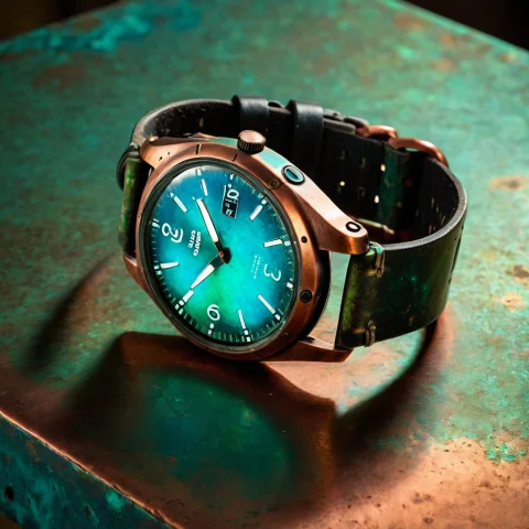 Loratech2copperpatinav10.80, Techcopperpatina, A Smartwatch... — SDXL AI Prompt: , techcopperpatina, a smartwatch on an aged copper surface with green-blue patin...