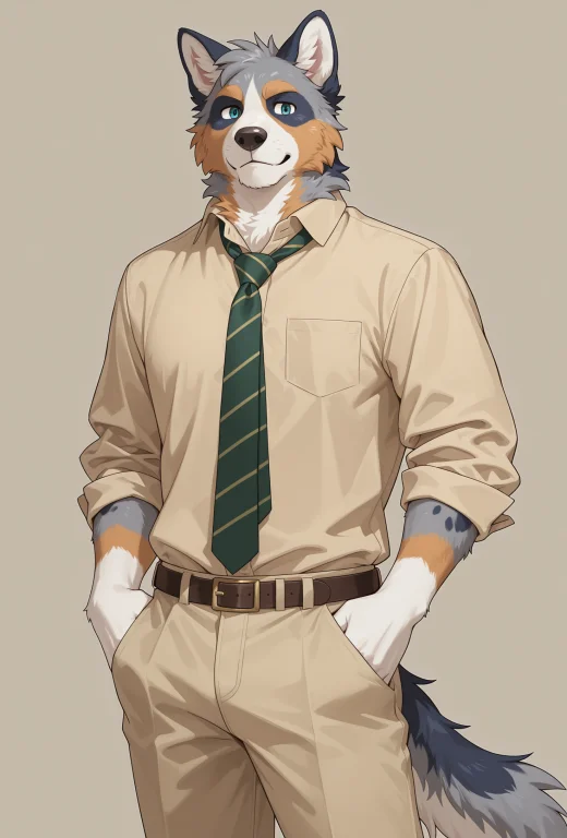 Male Anthro Australian Shepherd, Multicolored Fur, Solo, But...
