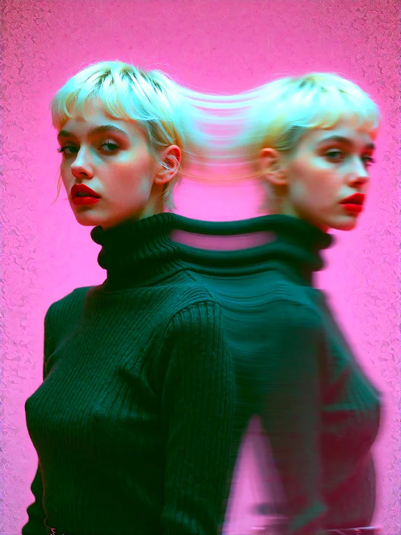 Young Woman With Platinum Blonde Pixie Cut And Blunt Bangs,...