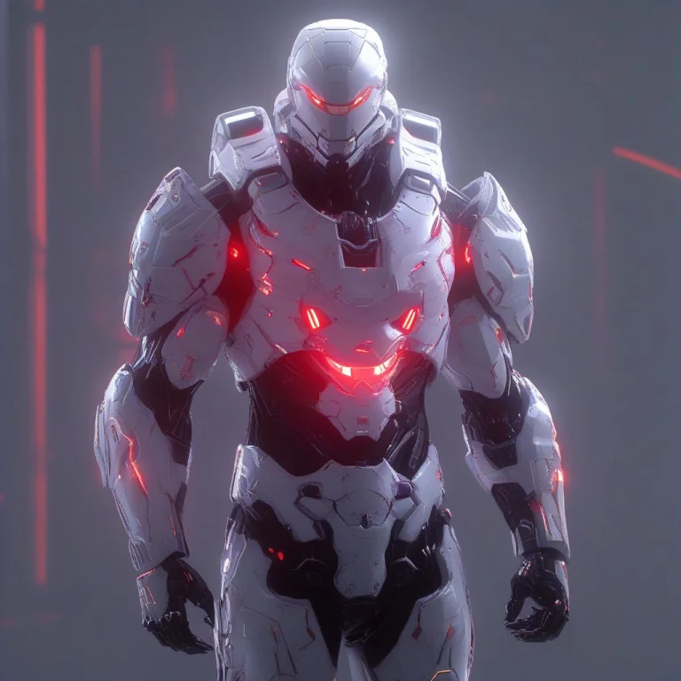 Space Knight In A Suit Made Of White And Whit Red Glow, Stan...
