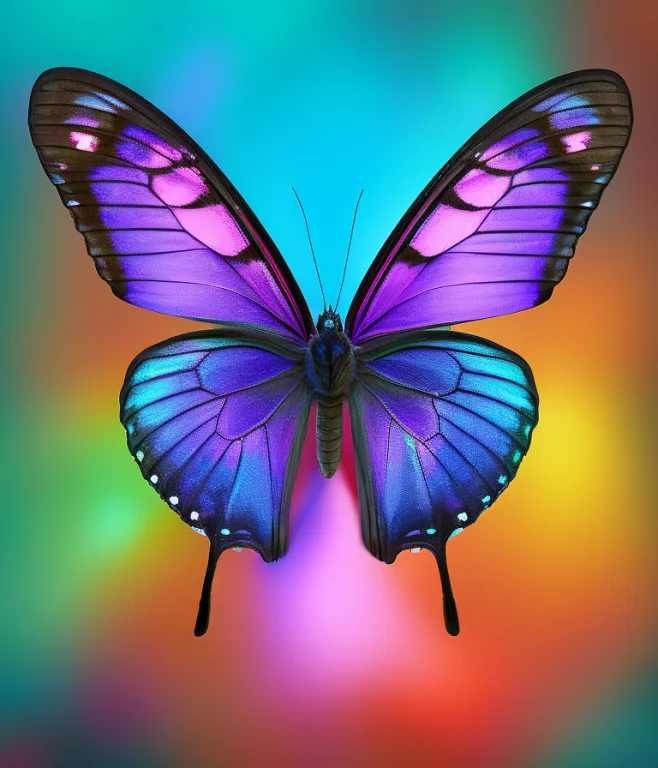 Epic Digital Art Of A Group 1.1 Of Colorful Hologram Butterf...