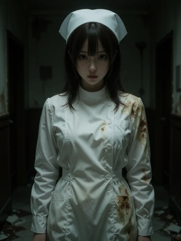 Realism, Cinematic Hyper-realistic Photo, An Eerie Nurse In...