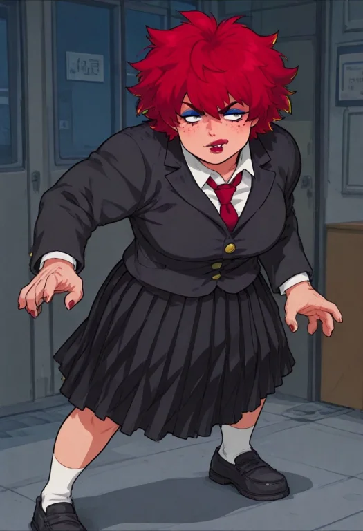 1girl, Tall, Broad And Powerfully Built, With Short Red Hair...