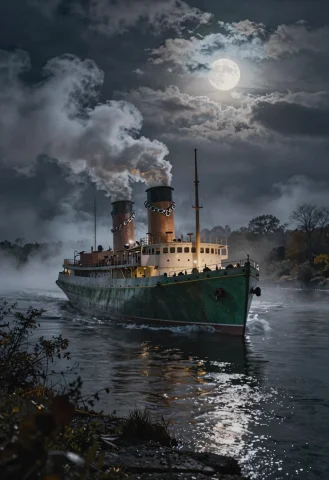 This Image Captures An Atmospheric Fine-art Photograph Of A... — Stable Diffusion AI Prompt: This image captures an atmospheric fine-art photograph of a large steamship navi...