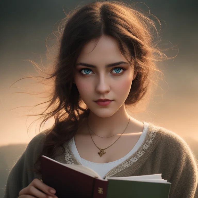 Beautiful Girl Reading , Reading A Red Coloured Book, Space...
