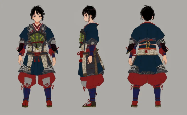 Man,samurai,japanese Armor, Threeviews,full Body,simple Back...