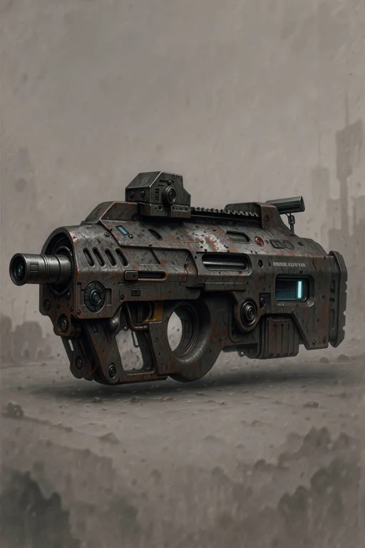 A Side View Of A Futuristic Firearm With Integrated Componen...