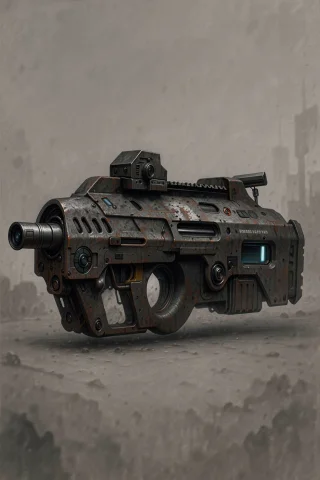 A Side View Of A Futuristic Firearm With Integrated Componen... — FLUX AI Prompt: A side view of a futuristic firearm with integrated components and control inter...