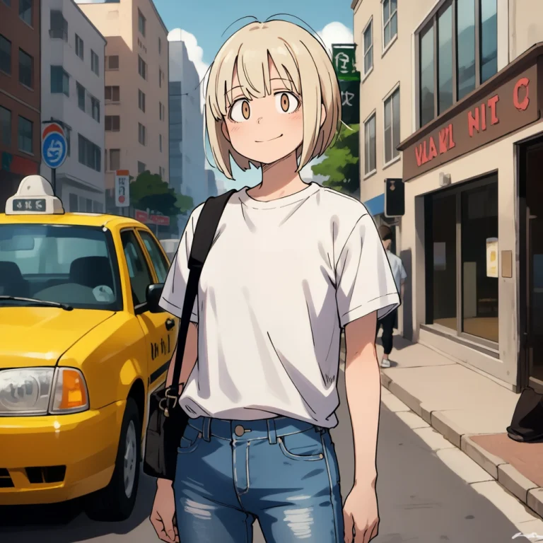 Ytmuchinonna, Standing Woman.bob Cut, Blonde Hair, Brown Eye...