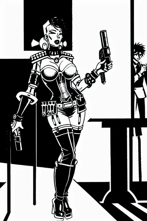 Alloldrpgarts1 A Sexy Punk Woman In A Cyber Bar Holding A Gu...