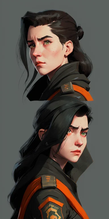 Long Black-haired White 17-year-old Girl Wear Military Suit,...